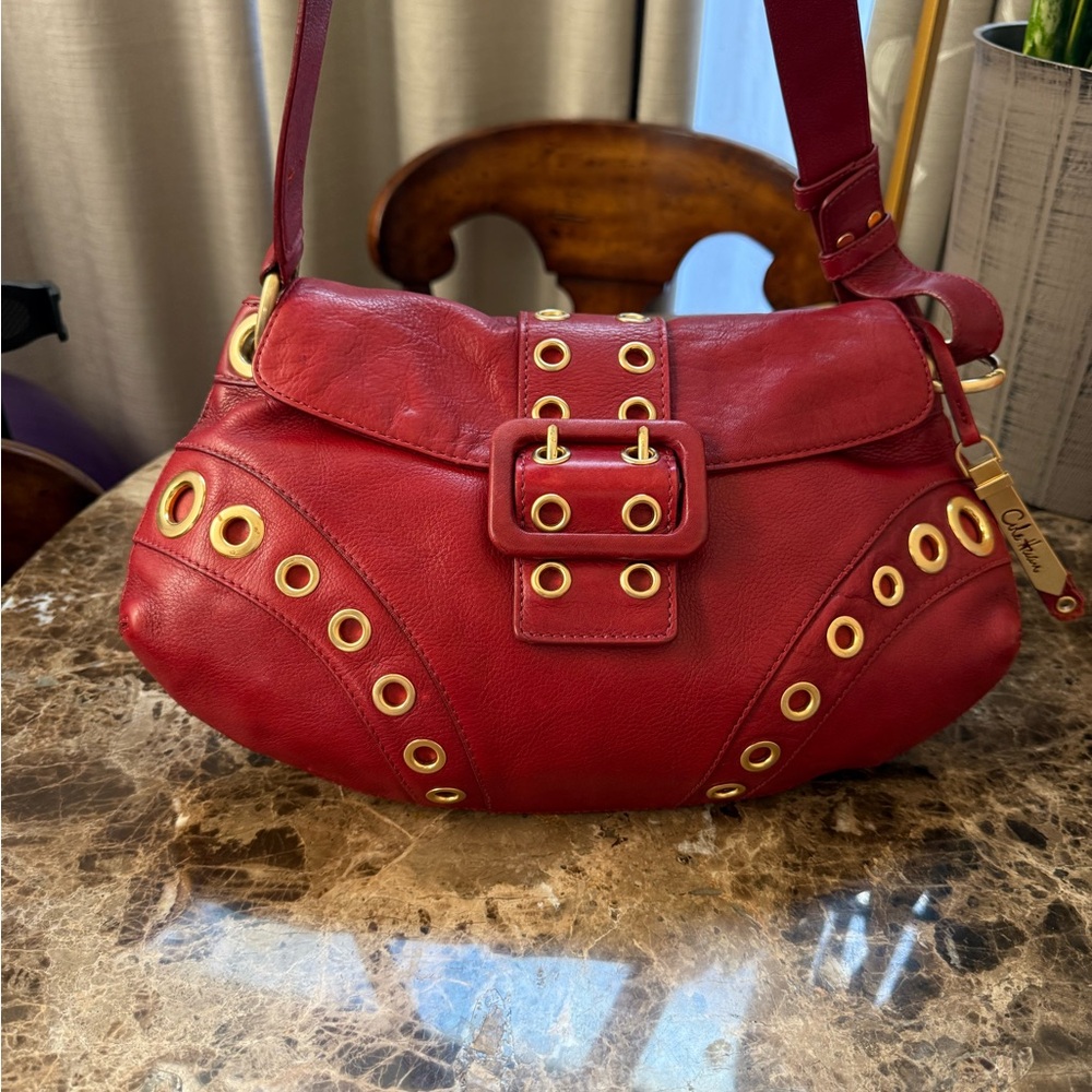 Cole Haan Womens Handbag Red Leather Metal Hardware Saddlebag Crossbody - Picture 4 of 11